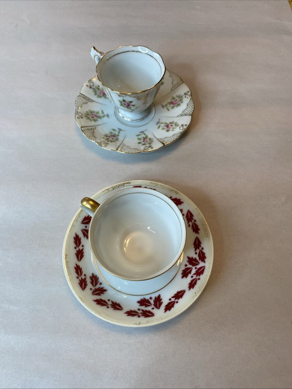 Vintage UCAGCO China Tea Cup and Saucer 4 PCs Japan Roses Floral Gold 2 Sets‎